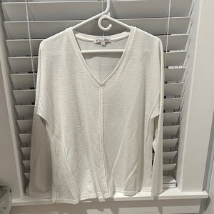 Joy Joy Cream V-Neck Long Sleeve Top